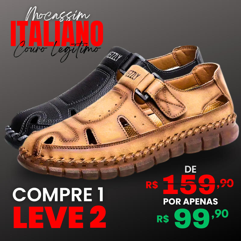 [COMPRE 1 LEVE 2] Mocassim Ortopédico Italiano de Couro Legitimo