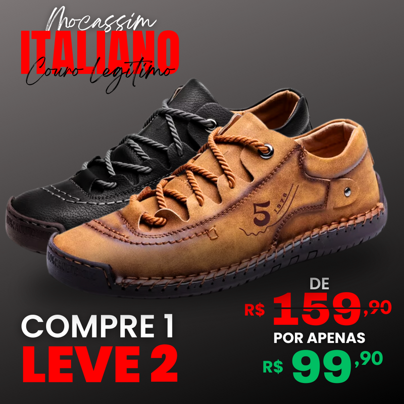 [COMPRE 1 LEVE 2] Mocassim Ortopédico Italiano de Couro Legitimo